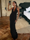 Loose-fitting, Backless, Sleeveless, V-neck, Pleated Halter-neck Mesh Long Dress