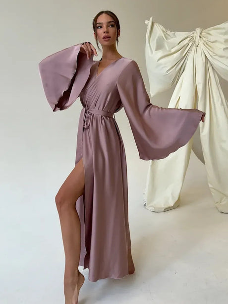 V-neck Thin Strap Nightgown Lazy Style Parties Maxi Dresses