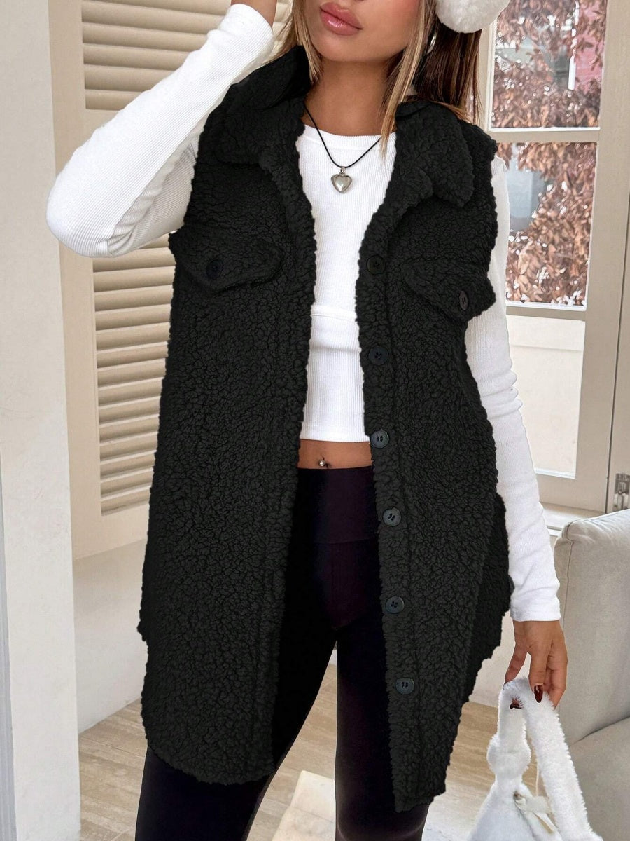 Solid Color Lapel Open Buckle Loose Temperament Commuting Imitation Lambskin Vests