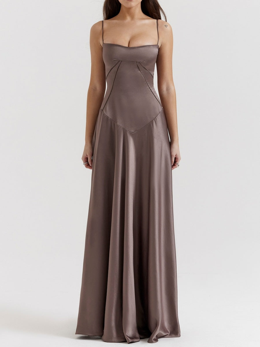 Satin-panel Spaghetti Strap Maxi Dress