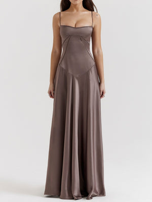 Satin-panel Spaghetti Strap Maxi Dress