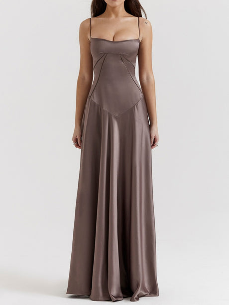 Satin-panel Spaghetti Strap Maxi Dress