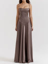 Satin-panel Spaghetti Strap Maxi Dress