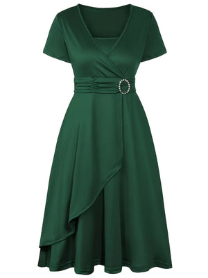 Grace Asymmetrical Knitting Large Skirt V-neck Midi Dresses