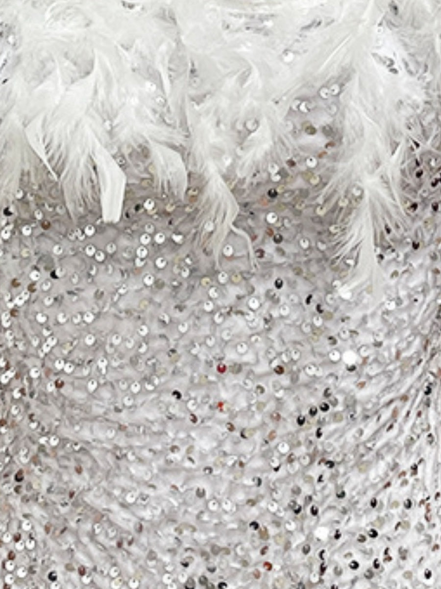 Sequined Backless Off Shoulder Feather Hip Mini&Short Dresses