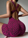 Seamless Leopard Cross Belt Fitness Tight Fit High Elasticity Jumpsuits