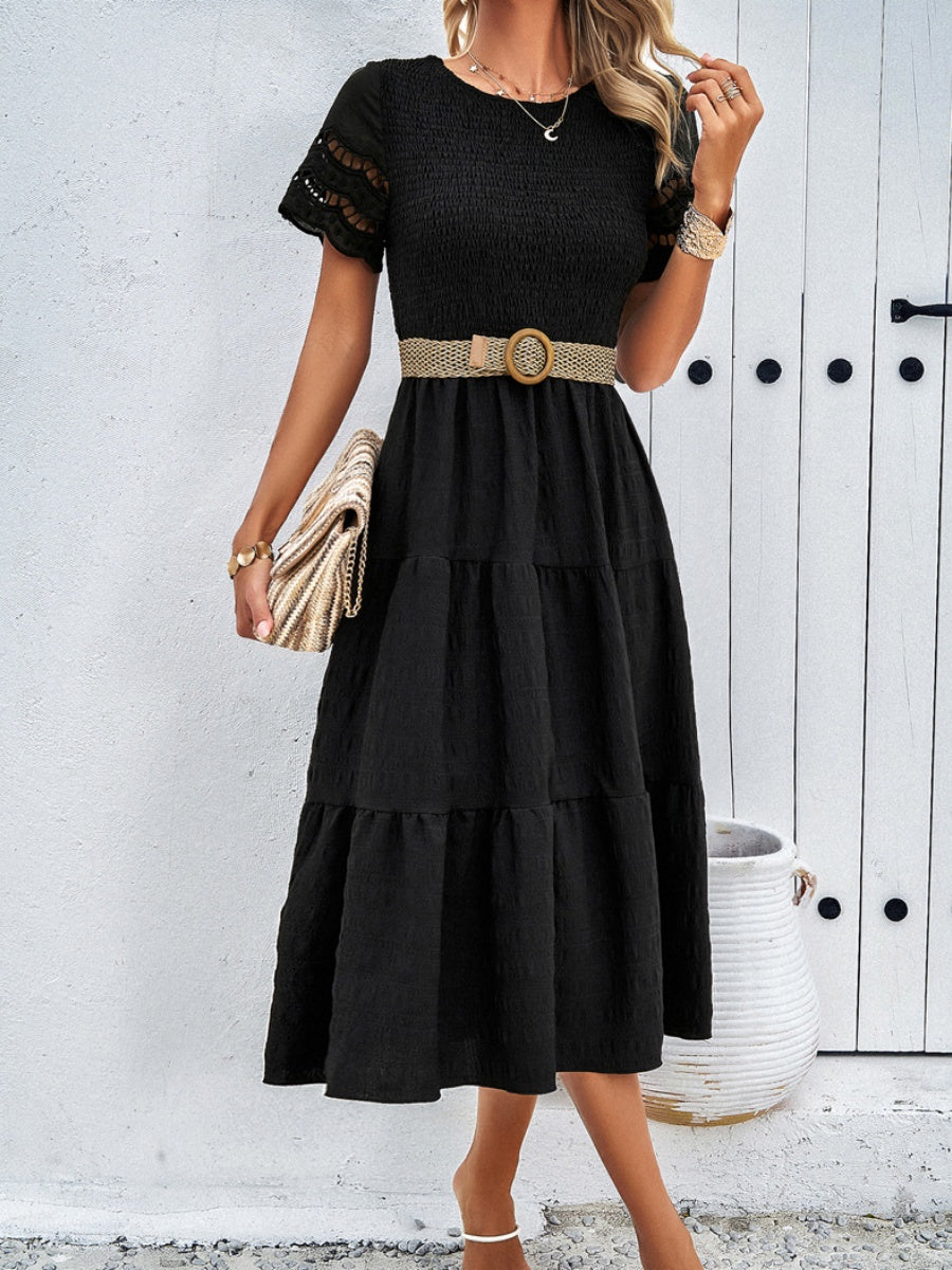 Hollow-out Lace Sleeves, Long Hollow-out Dress