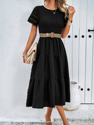 Hollow-out Lace Sleeves, Long Hollow-out Dress