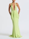 Halter Neck Deep V-neck Fitted Waist Long Dress Sexy Backless Ribbon Fishtail Long Dress