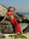 Solid Color Mesh Long Dress Starfish Swimsuit Bikini Three-piece Set