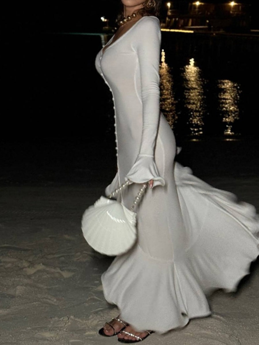 Ruffle Solid Color Maxi Dresses