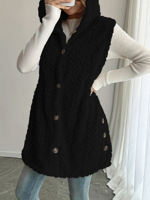 Solid Color Double-sided Plush Hooded Button Vests