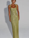 Sexy Double-strap Sequined Rhinestone Halter Top With Cinched Waist And Bodycon Silhouette Long Dress