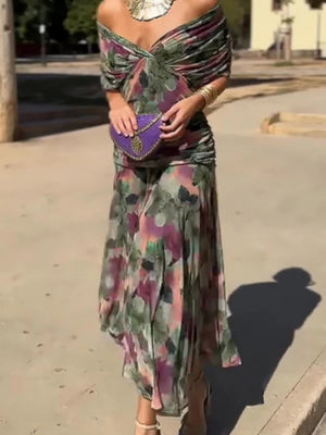 Mesh Floral Print Long Dress