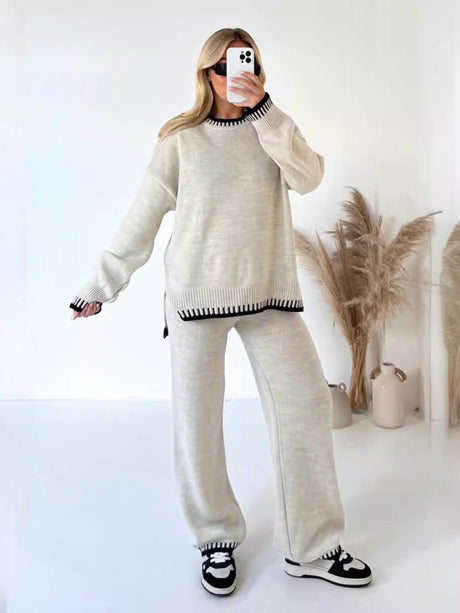 Chain Link Geometric Patterns Loose Sweaters 2-piece Sets