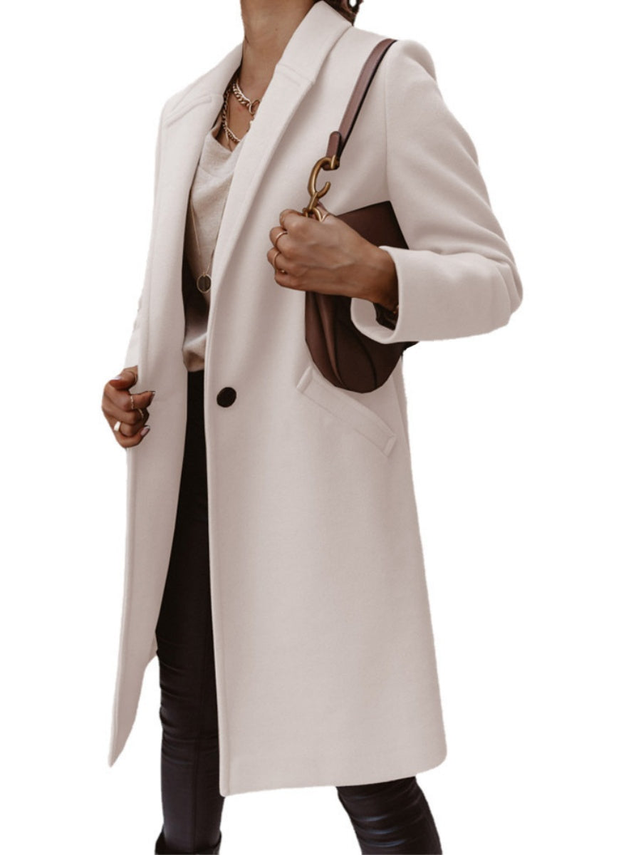 Solid Color Lapel Mid-length Button Wool Coat