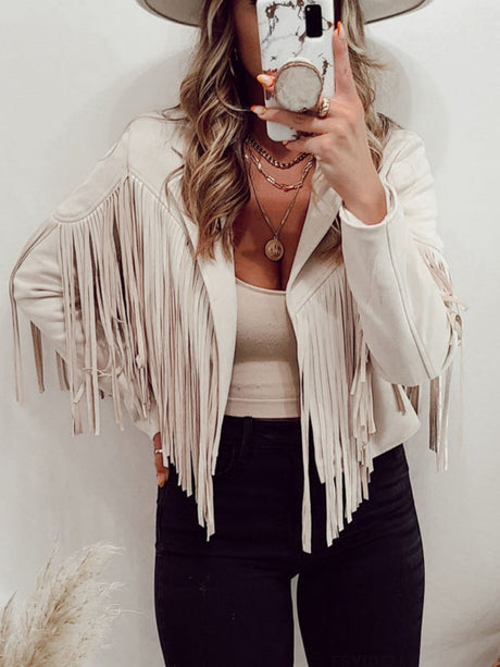 Suede Collared Tassel Short Autumn/winter Long-sleeved Leather Jacket