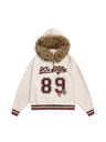 Retro Letter Embroidery Deerskin Fur Collar Plush Hooded Cardigan