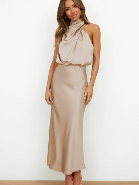 Ärmellose Satin-Partykleider, Brautjungfernkleider, Midi-Länge