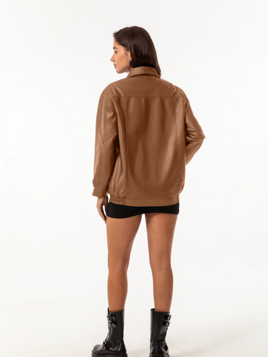Street Cool Loose Pocket Leather Jacket