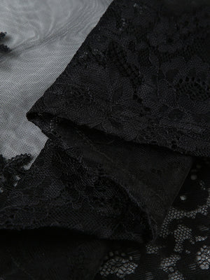 Sheer And Sexy Patchwork Mesh Lace Trim Suspender Long Dress