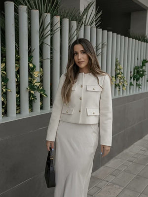 Chanel-inspired Stylish Short Dress With Button Embellishments Blazers