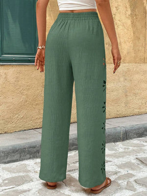 Minimalist Style Drawstring Hollow-out Solid Color Loose Wide-leg Trousers