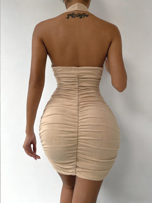 Deep V-neck Pleated Hip-hugging Backless Parties Mini&Short Dresses