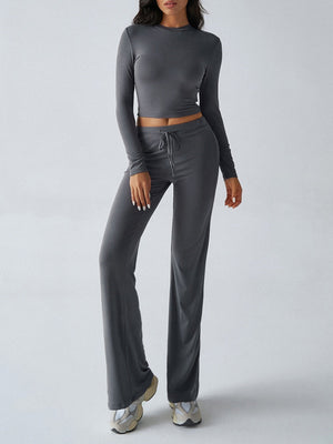 Yoga Long Sleeve T-shirts Straight-leg Pants Leisure 2-piece Sets
