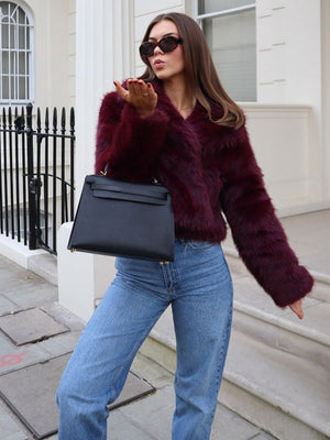 Claret Short Thick Faux Fur Jackets