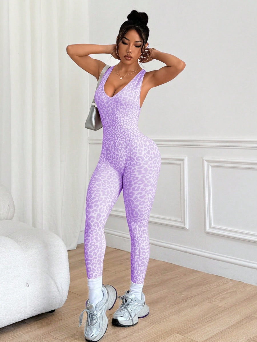 Leopard Print Cross Link Seamless Yoga Clothes Fitness Jumpsuits
