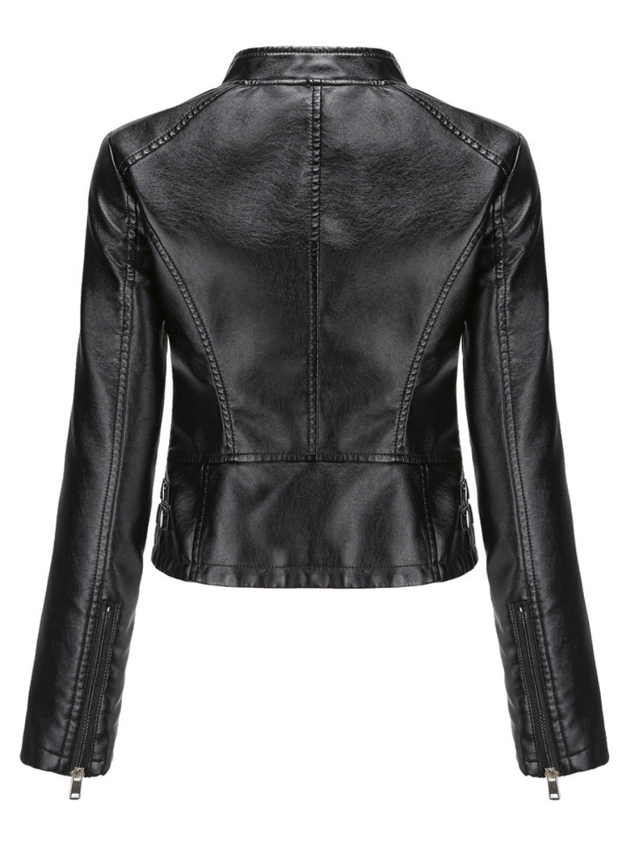 Studs Long Sleeve Stand Collar PU Leather Jackets