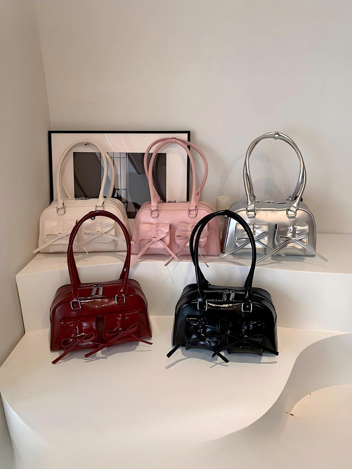 Bow-knot Horizontal Square Zipper Handbag