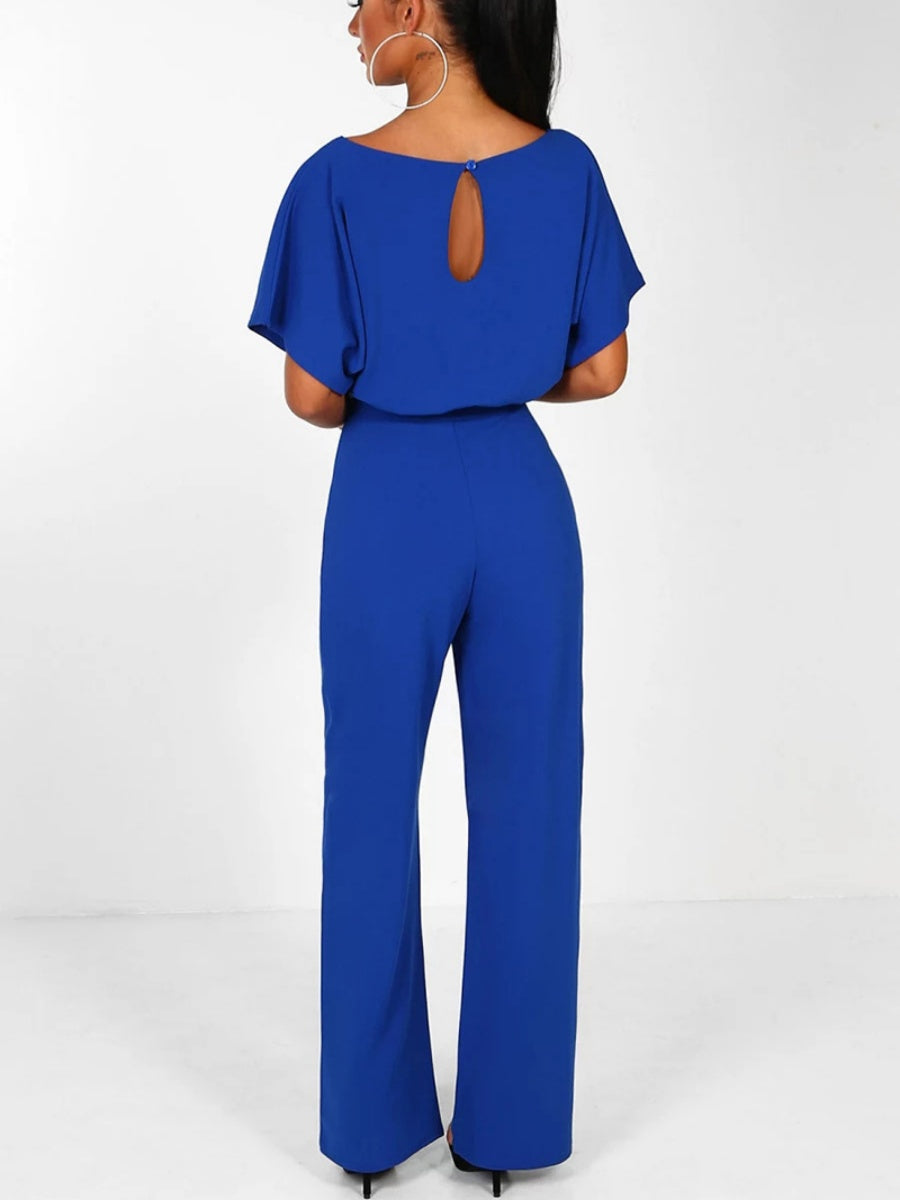 Summer Button-up Tie-front Short-sleeved Jumpsuit