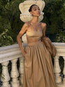 Pure Cotton Strapless Bra Jacket High-waisted Long Skirt Vacation Package 2-piece Sets