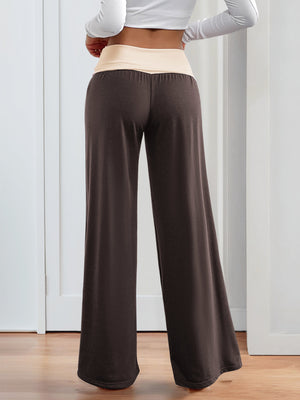 Color-blocked Casual Flared Trousers