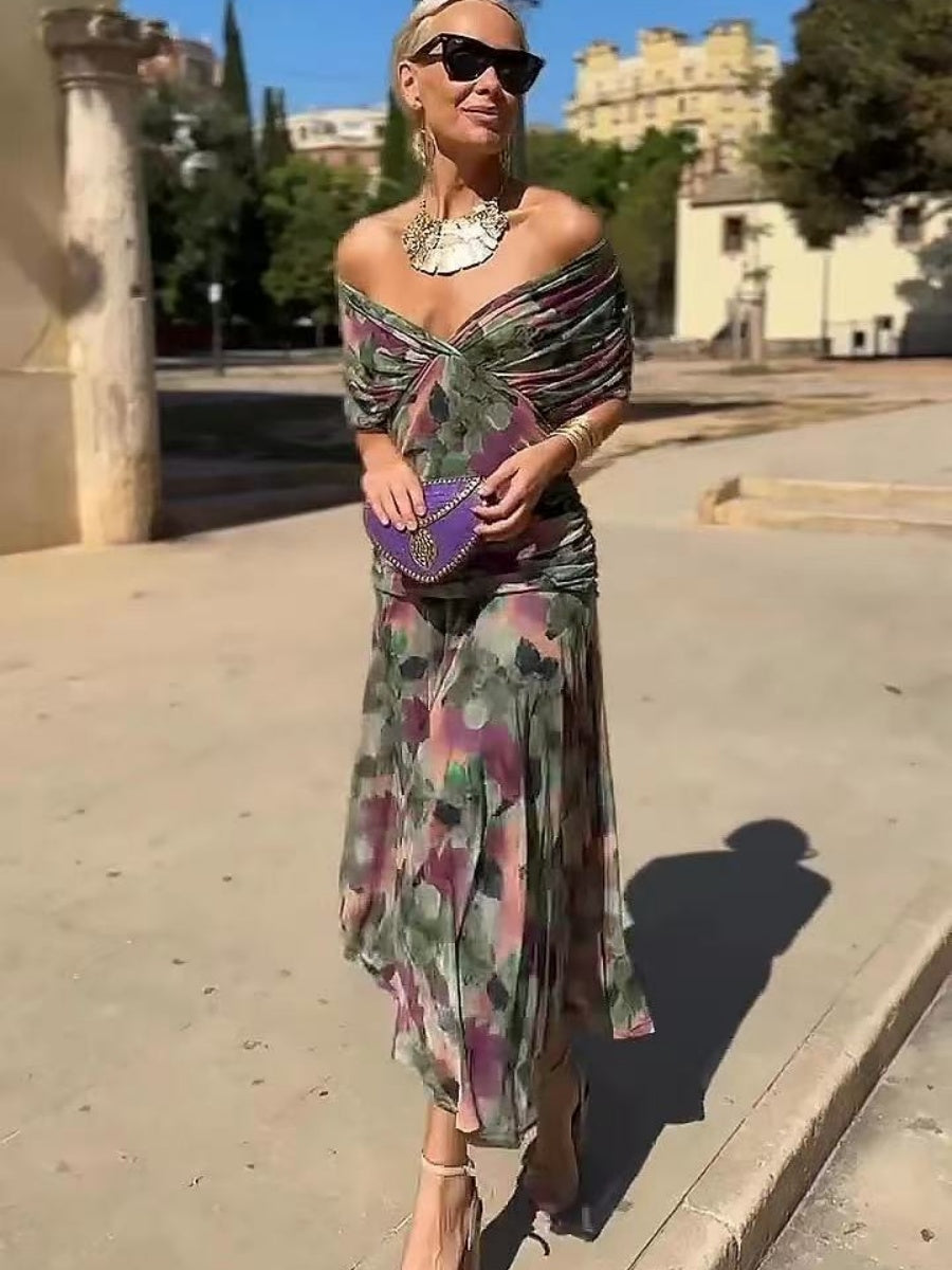 Mesh Floral Print Long Dress