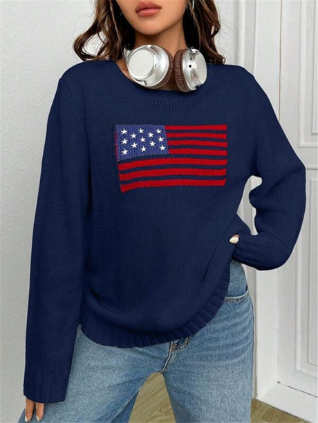 Crew Neck National Flag Knitted Sweater