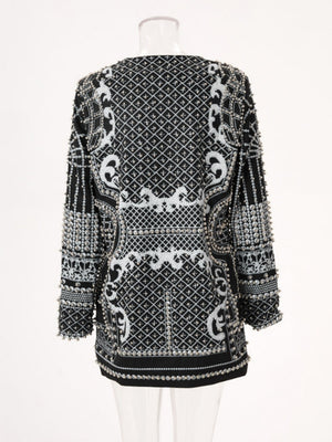 Digital Printing Positioning Beads High-end Concealed Button Long-sleeved Midi Style Blazers