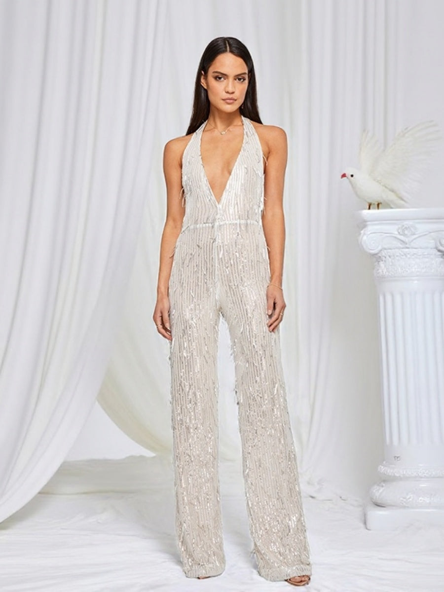 Reunion Sequins Halter Jumpsuits