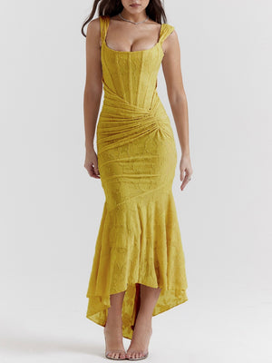 Sleeveless Solid Color Off-shoulder Sleeveless Fishbone Waist Dress
