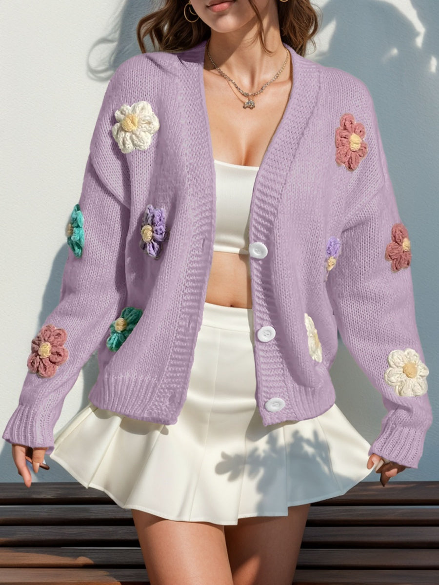 Macaron-colored 3D flowers Cardigans