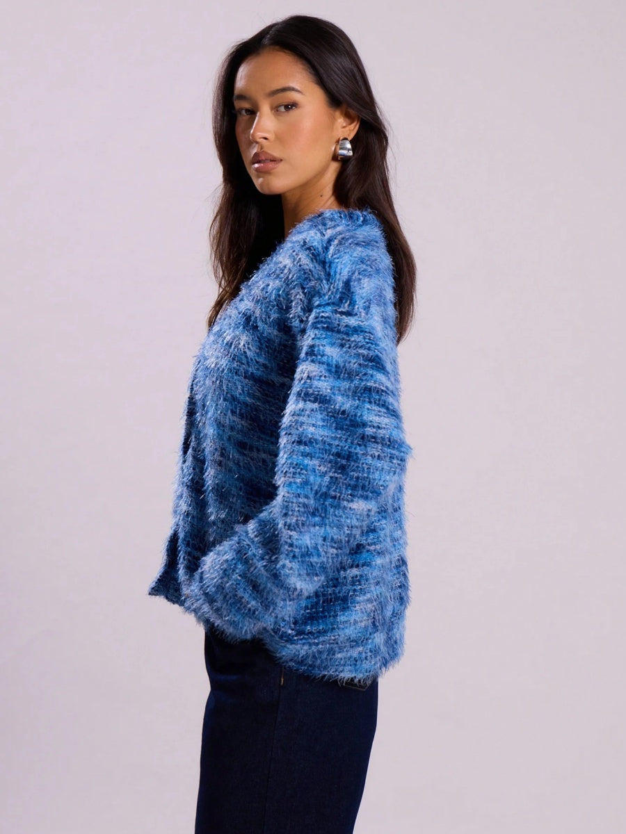 Fluffy Color matching Buttons Cardigans