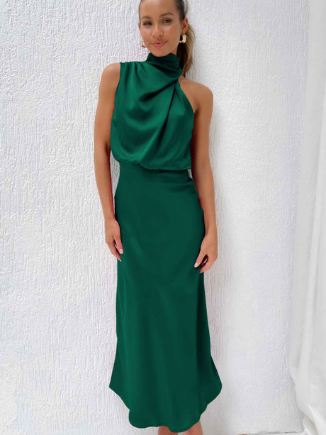 Ärmellose Satin-Partykleider, Brautjungfernkleider, Midi-Länge