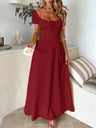 Tie-waist Ruched Puff Sleeve Long Dress