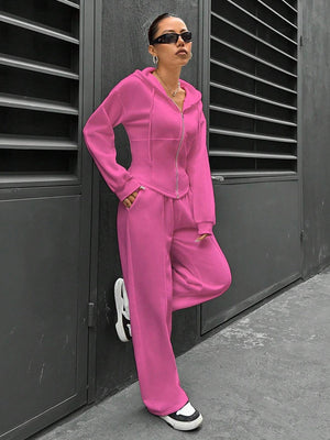 Sports And Leisure Zipper Hooded 2-piece Sets