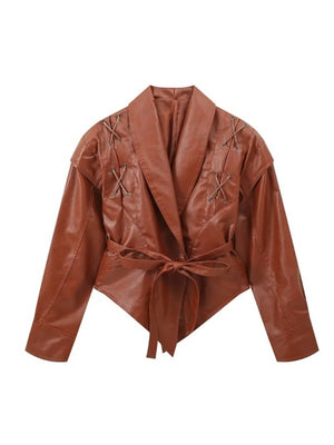Lace-up Faux Leather Jacket