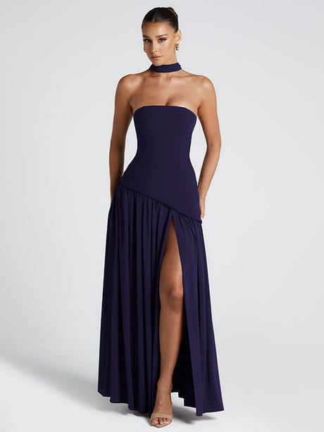 Strapless, Fitted, Solid Color, Open Back, Elegant Long Dress With Ribbons