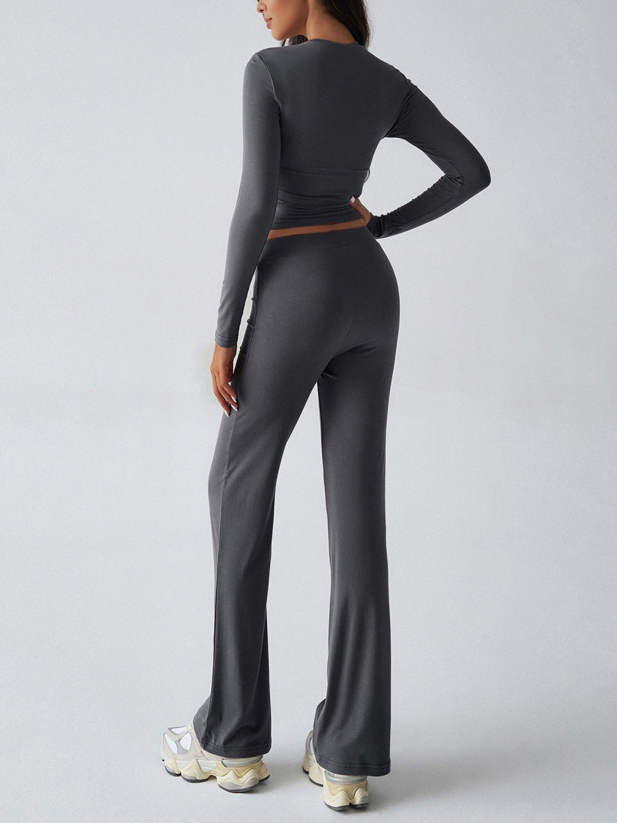 Yoga Long Sleeve T-shirts Straight-leg Pants Leisure 2-piece Sets