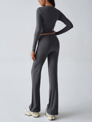 Yoga Long Sleeve T-shirts Straight-leg Pants Leisure 2-piece Sets